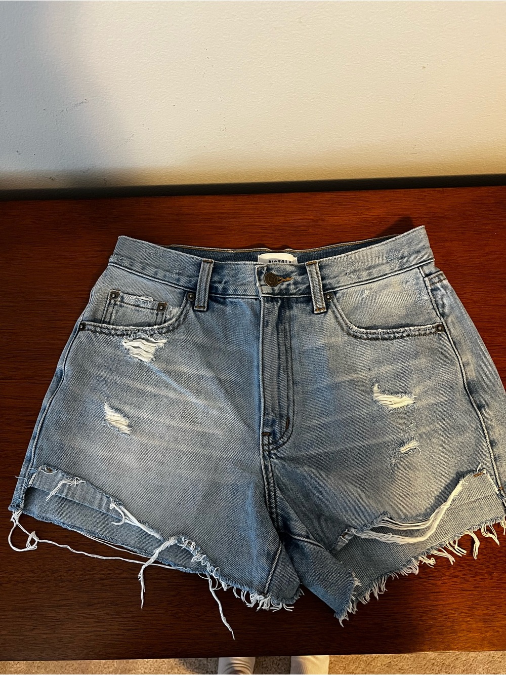 pistola Light Blue Distressed Denim Shorts size 26